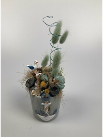 Falatnyi vízparti szösszenet kollekció / Fehér vasmacskás sirályos tartós virágdísz 