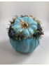 Kép 3/4 - Égszínkék, vintage rózsás és kék boglárkás, degeszre tölött kerámia tök száraz- és selyemvirágokkal 