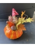Kép 1/4 - Pöttyös gombás, narancssárga-citromsárga cirmos, őszi kerekecske tököcske tartós asztaldísz 