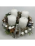 Kép 2/4 - Pöttyös Panna - 4 fehér pöttyös hengergyertyás adventi asztaldísz növényekkel és egyéb kellékekkel