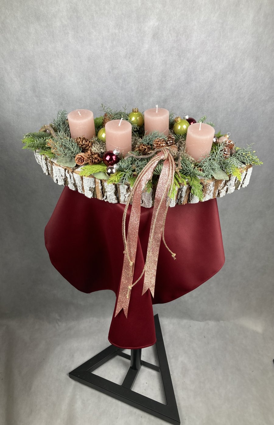 Rosegoldie - rózsaszín tuskó gyertyás, 50 cm hosszú, szem formájú adventi asztaldísz 